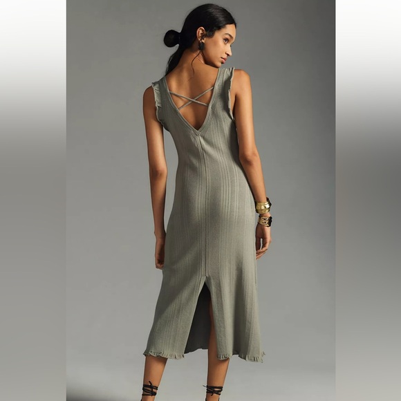 Daily Practice for Anthropologie Ribbed Sweater MIDI Dress Moss NWT XL - Picture 2 of 6